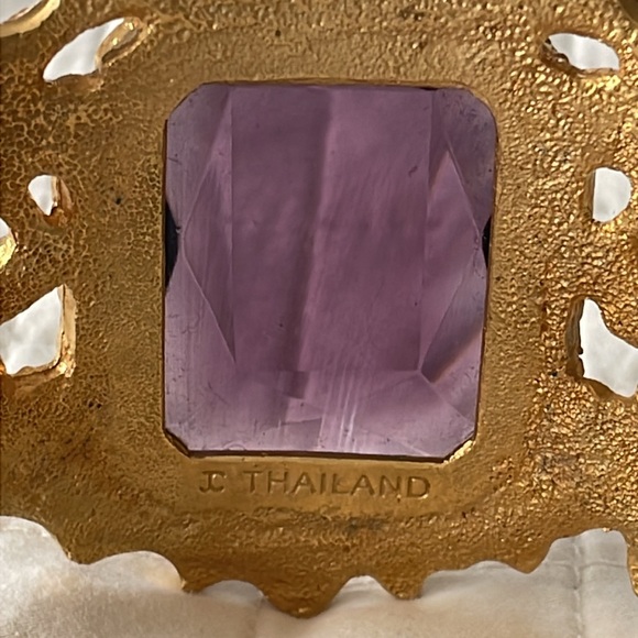 Unique Ornate Filigree Cuff Bracelet Purple Glass Stone - Thailand - Picture 3 of 4